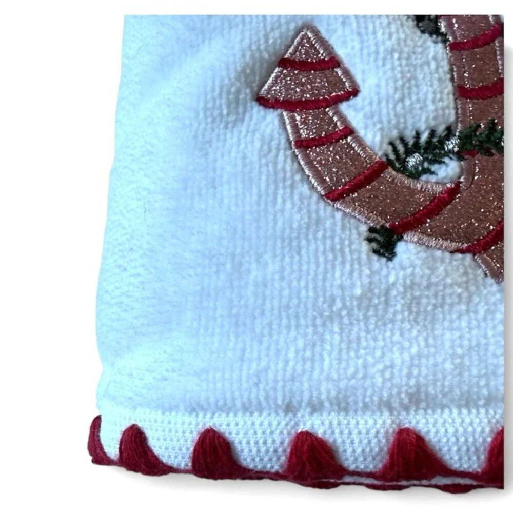 Kassa Decor Christmas White Hand Towels Set of 2 Pink Anchor Embroidered